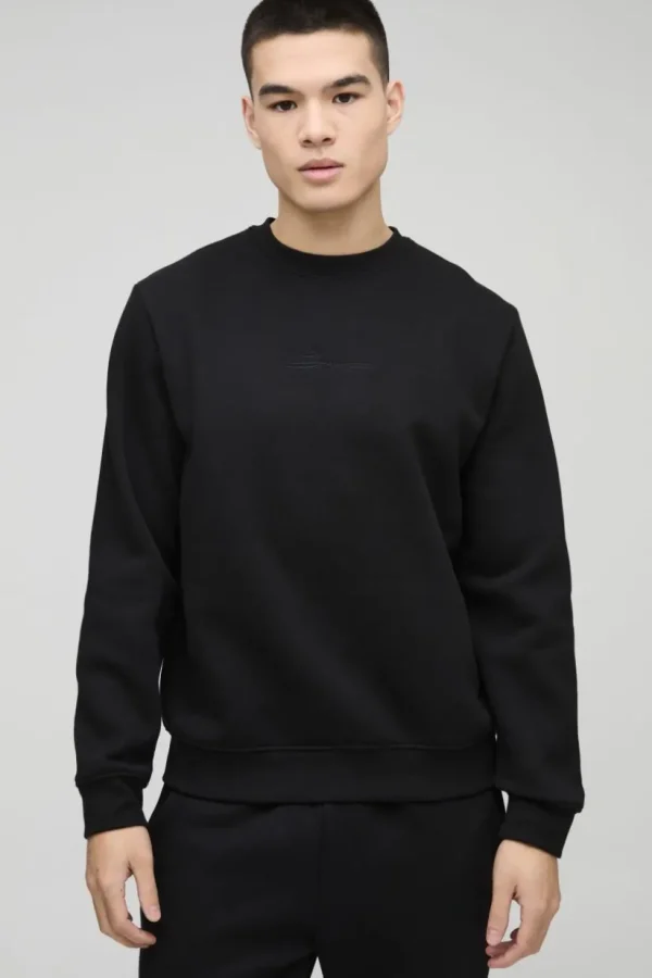 boohooMAN 330GSM BM Signature Crew Neck Sweatshirt | Basics - Elevated | Hoodies & Sweats