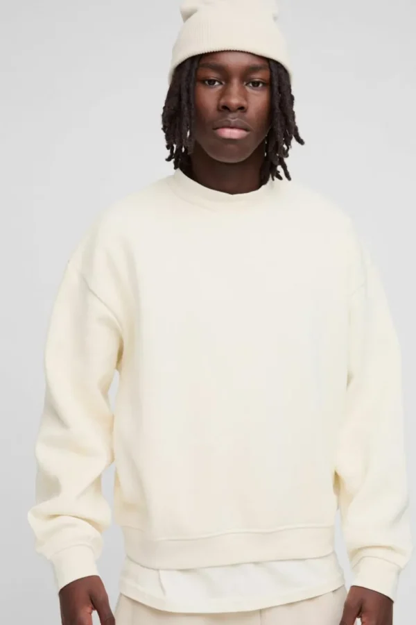 boohooMAN 330GSM Oversized Basic Boxy Extended Neck Sweatshirt | Basics - Elevated | Hoodies & Sweats