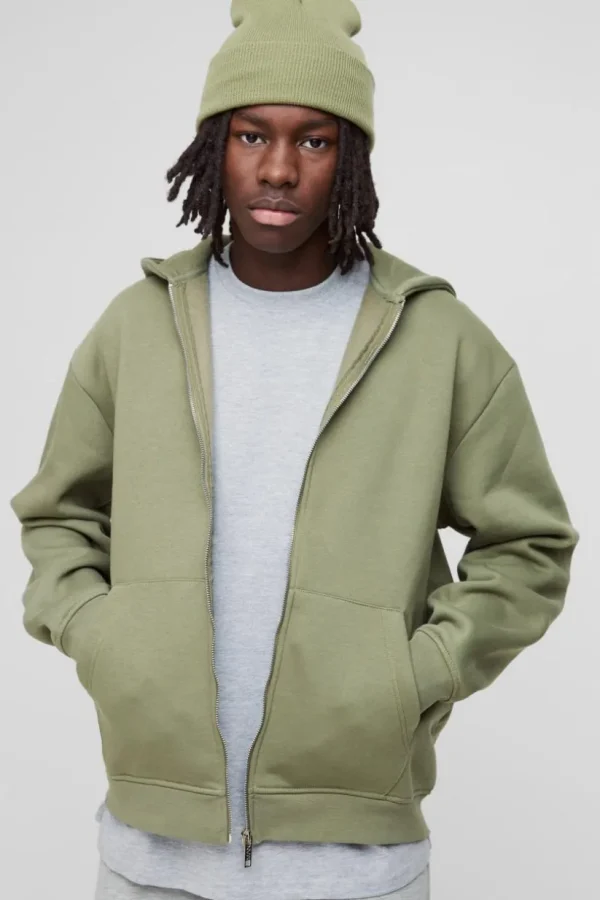 boohooMAN 330GSM Oversized Basic Zip Through Hoodie | Basics - Elevated