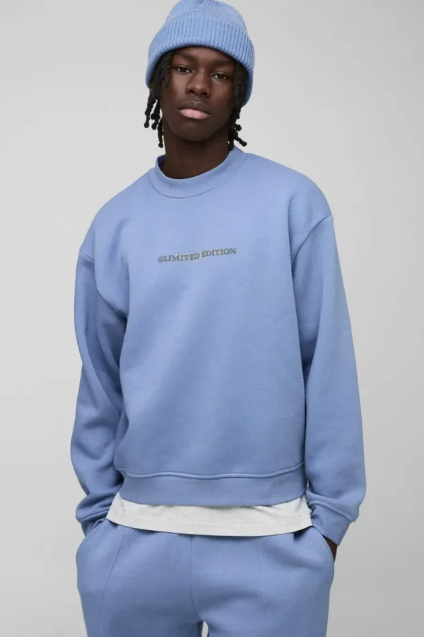 boohooMAN 330GSM Oversized Boxy Extended Neck Limited high Build Print Sweatshirt | Basics - Elevated | Hoodies & Sweats