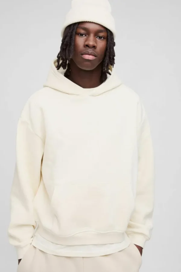 boohooMAN 330GSM Oversized Boxy M Flocked Hoodie | Basics - Elevated | Hoodies & Sweats