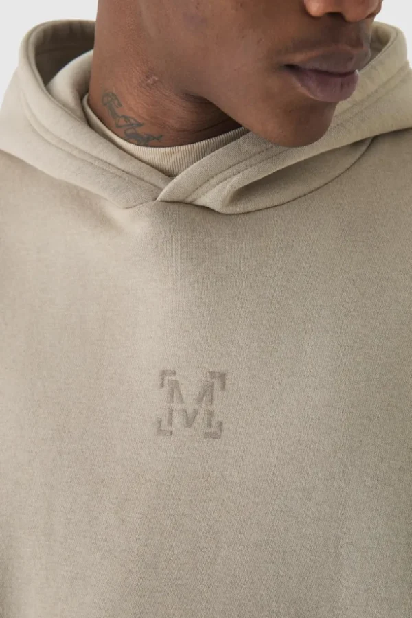 boohooMAN 330GSM Oversized Boxy M Flocked Hoodie | Hoodies & Sweats