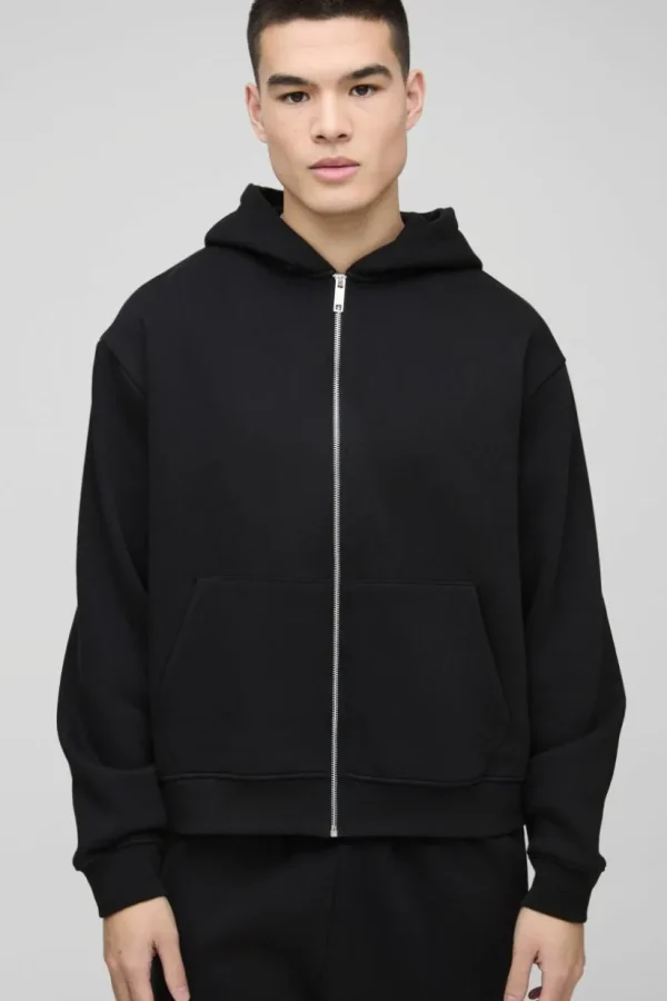 boohooMAN 330GSM Oversized Boxy Zip Through Hoodie | Basics - Elevated | Hoodies & Sweats