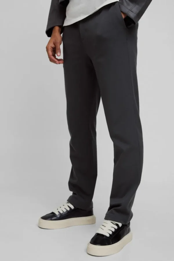 boohooMAN Half Elastic Waistband Stretch Straight Tailored Trouser in | Going Out | Trousers