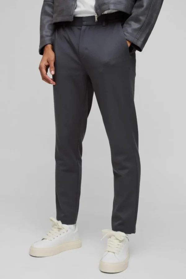 boohooMAN Half Elastic Waistband Stretch Tapered Tailored Trouser in | Going Out | Trousers