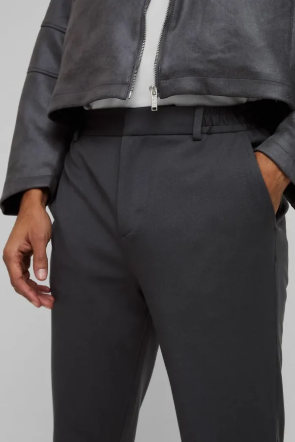 boohooMAN Half Elastic Waistband Stretch Straight Tailored Trouser in | Going Out | Trousers