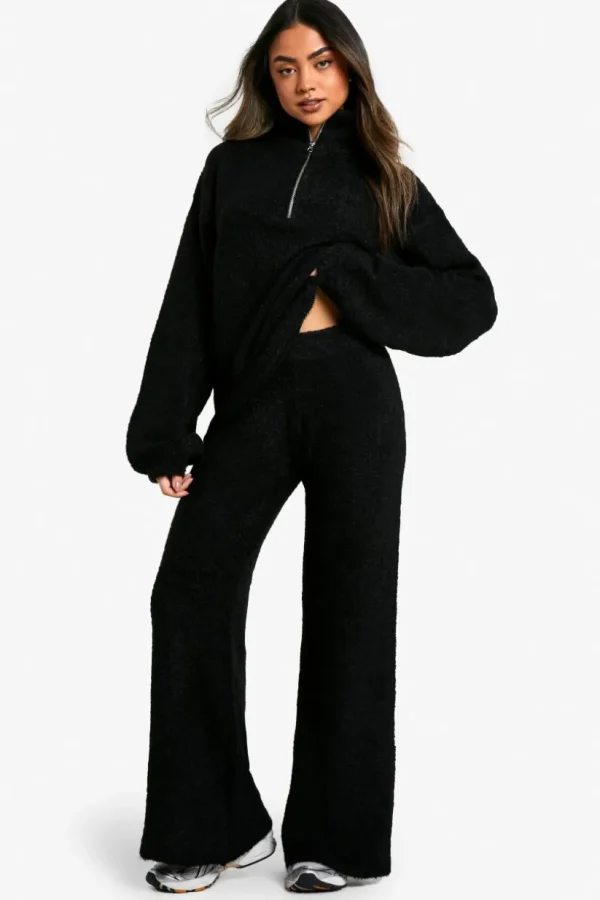 boohoo Half Zip Oversized Jumper And Wide Leg Trouser Borg Knit Co-ord | Women Shirts | Foundation