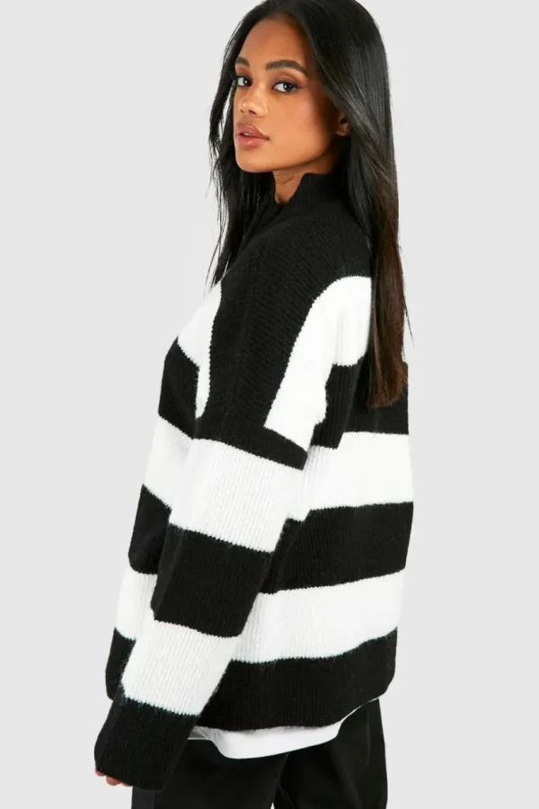 boohoo Half Zip Soft Knit Stripe Jumper | Women Shirts | Foundation