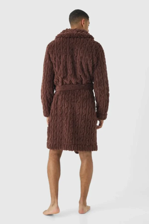 boohooMAN Heavyweight Cable Knit Fleece Robe | Loungewear