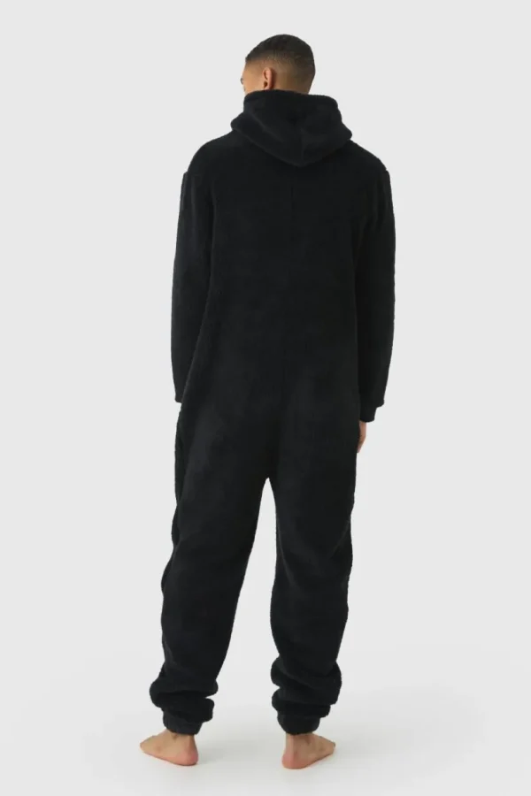 boohooMAN Heavyweight Cuffed Hooded Fleece Onesie | Loungewear