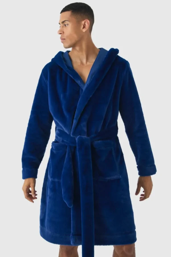 boohooMAN Heavyweight Hooded Fleece Robe | Loungewear