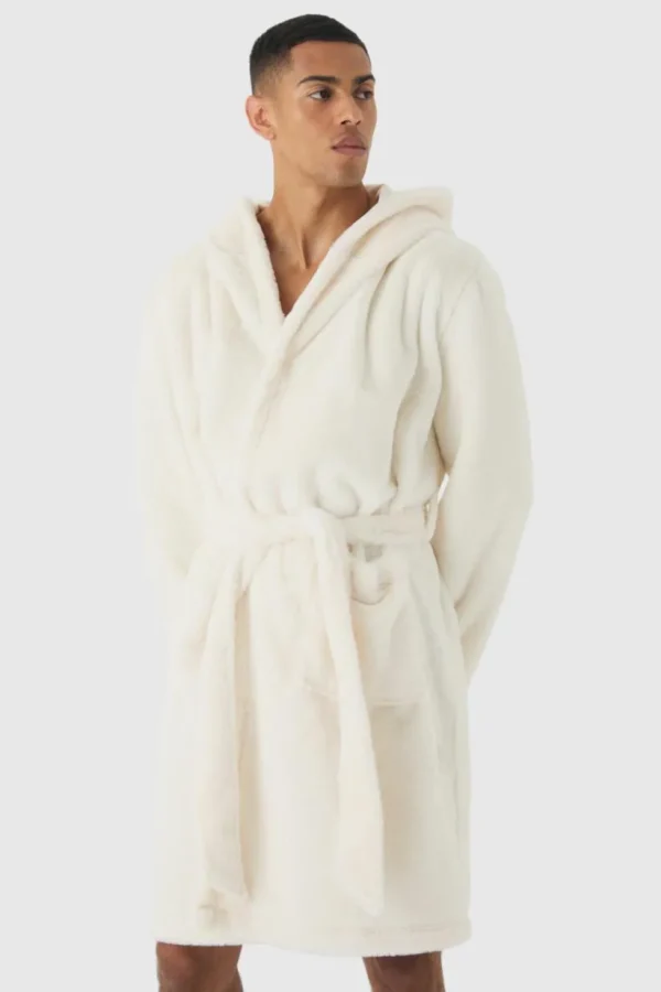 boohooMAN Heavyweight Hooded Fleece Robe | Loungewear