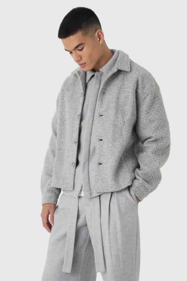 boohooMAN Heavyweight Oversized Boucle Overshirt | Going Out