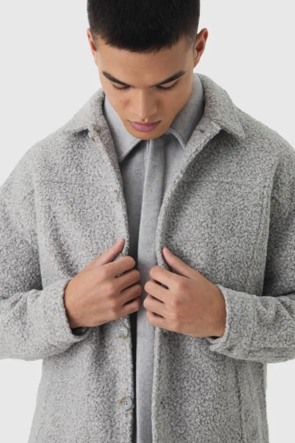 boohooMAN Heavyweight Oversized Boucle Overshirt | Going Out