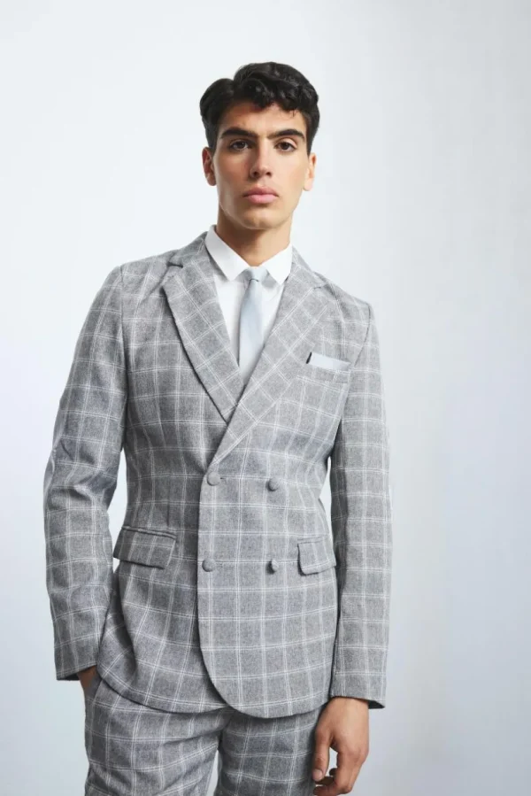 boohooMAN Herringbone Check Contrast Sleeve Panel Fitted Blazer | Suits & Tailoring | Suits & Tailoring