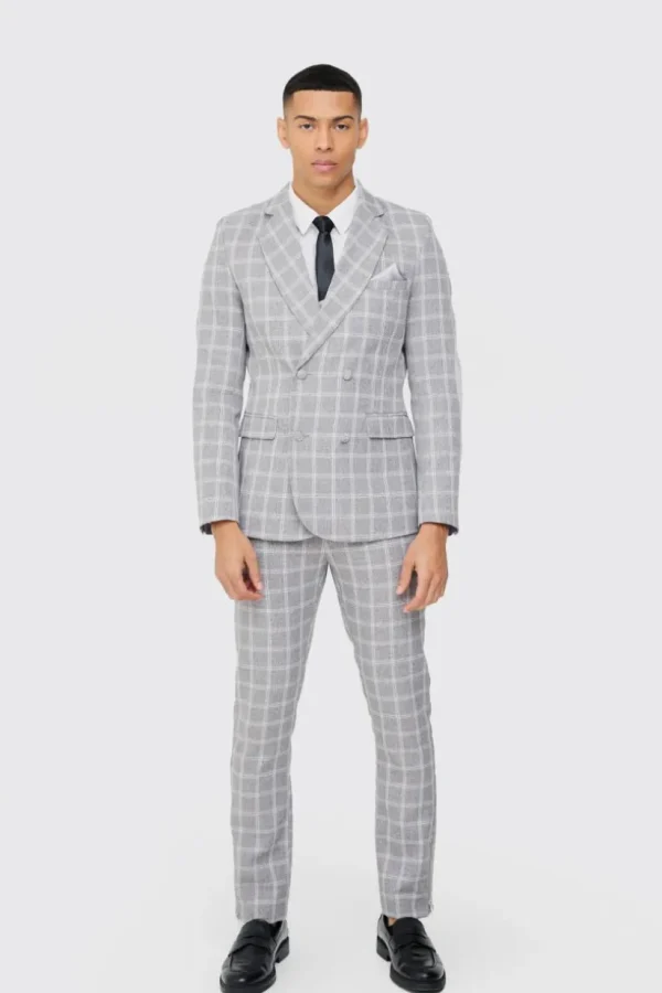 boohooMAN Herringbone Check Contrast Sleeve Panel Fitted Blazer | Suits & Tailoring | Suits & Tailoring