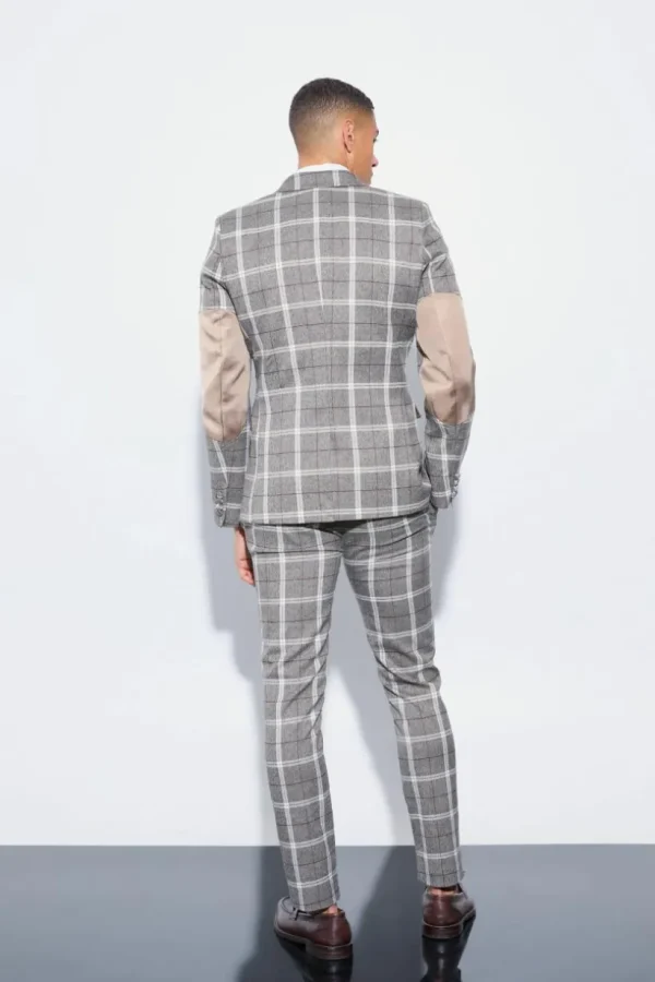 boohoo Herringbone Check Contrast Sleeve Panel Fitted Suit | Sets & Coords | Suits & Tailoring