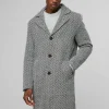 boohooMAN Herringbone Single Breasted Overcoat In | Man | Coats & Jackets