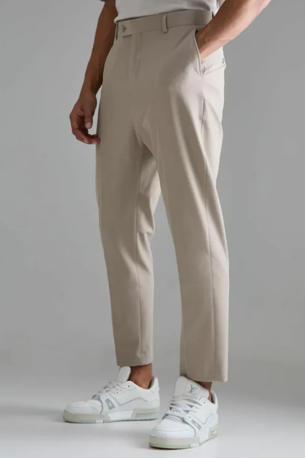 boohooMAN High Rise 4 Way Stretch Tapered Trousers | Trousers