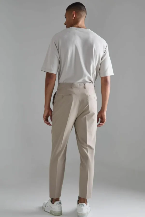 boohooMAN High Rise 4 Way Stretch Tapered Trousers | Trousers