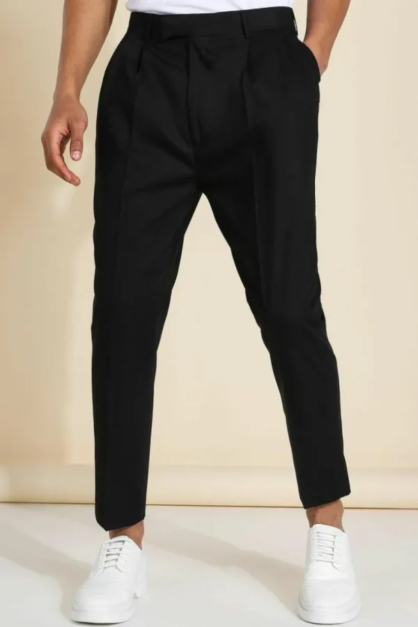 boohooMAN High Rise Tapered Crop Tailored Trouser | Going Out | Suits & Tailoring