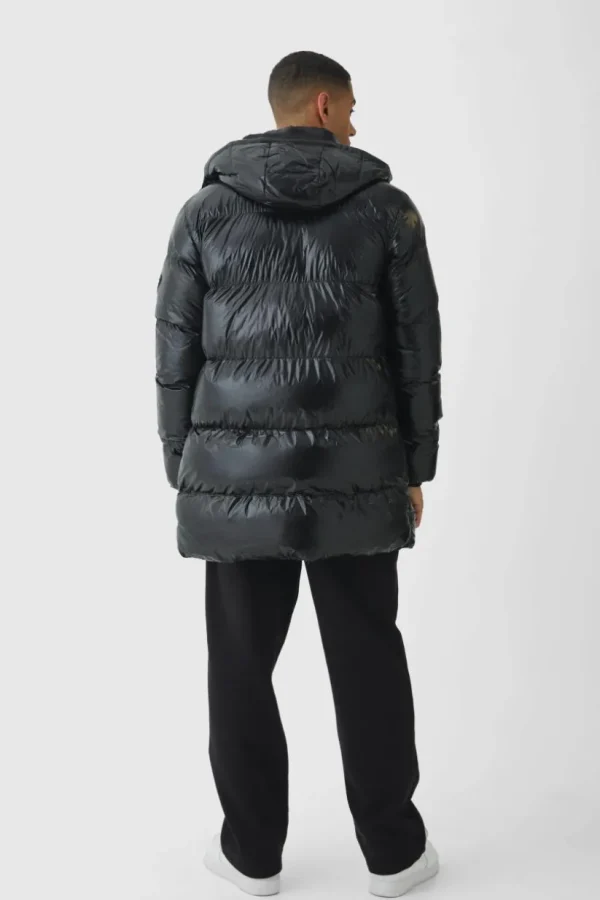 boohooMAN High Shine & Nylon Mid Length Puffer | Man | Coats & Jackets