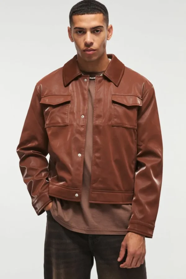 boohooMAN High Shine Pu Harrington Jacket In | Man | Coats & Jackets