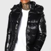 boohooMAN High Shine Puffer Jacket in | Man | Coats & Jackets