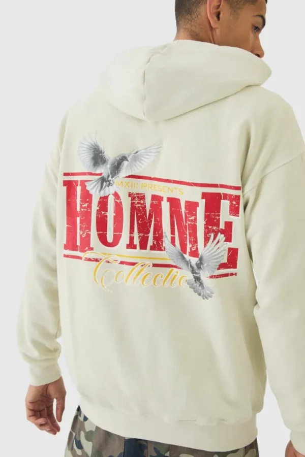 boohooMAN Homme Dove Printed Zip Through Hoodie | Hoodies & Sweats