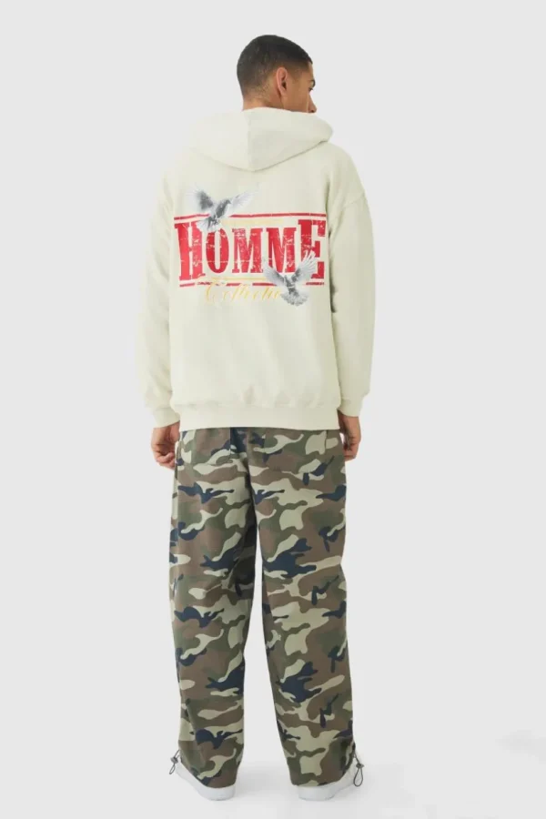 boohooMAN Homme Dove Printed Zip Through Hoodie | Hoodies & Sweats