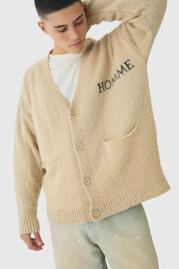 boohooMAN Homme Fluffy Knit Cardigan | Knitwear | Going Out Knitwear