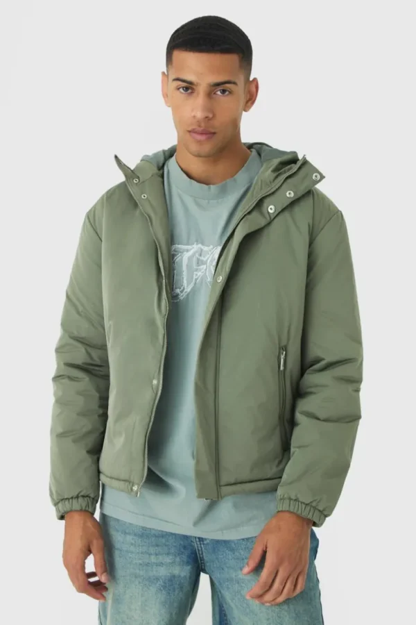 boohooMAN Hooded Padded Mid Length Parka In | Man | Coats & Jackets