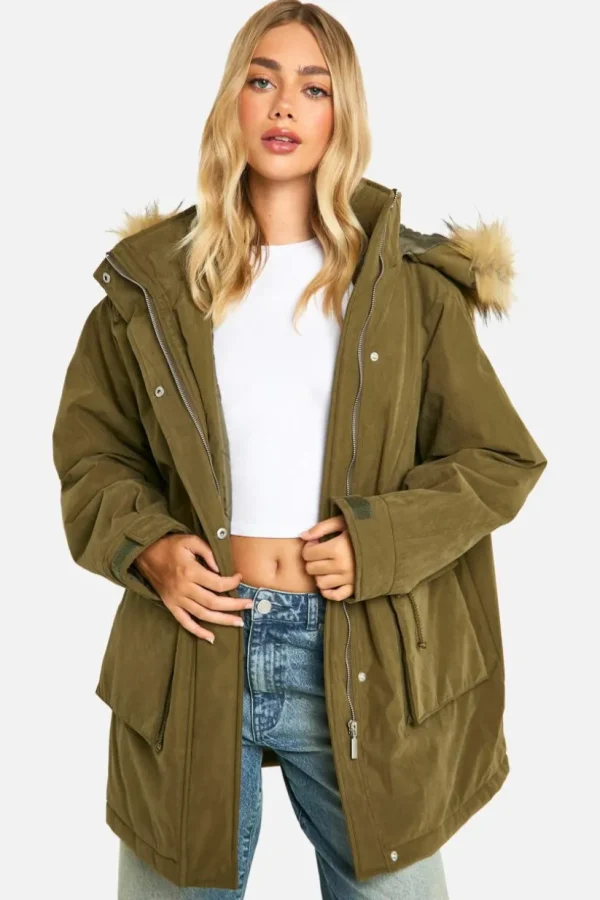 boohoo Hooded Pocket Detail Parka | Women Shirts | Foundation