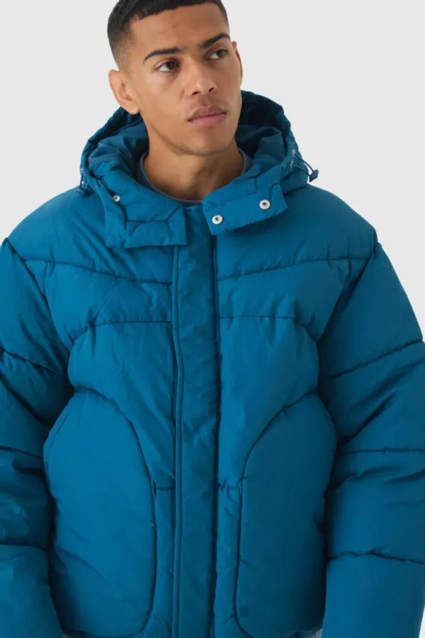 boohooMAN Hooded Puffer Coat In | Man | Coats & Jackets