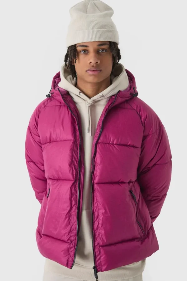 boohooMAN Hooded Ripstop Puffer Jacket In | Man | Coats & Jackets