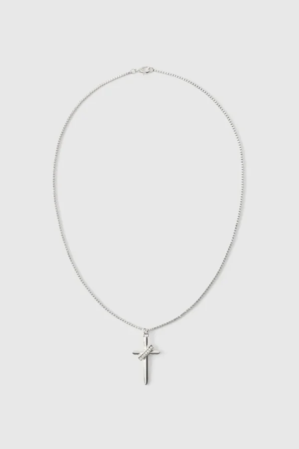 boohooMAN Iced Cross Necklace In | Jewellery & Watches