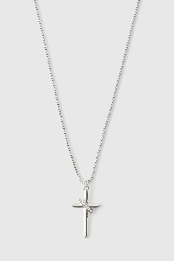 boohooMAN Iced Cross Necklace In | Jewellery & Watches