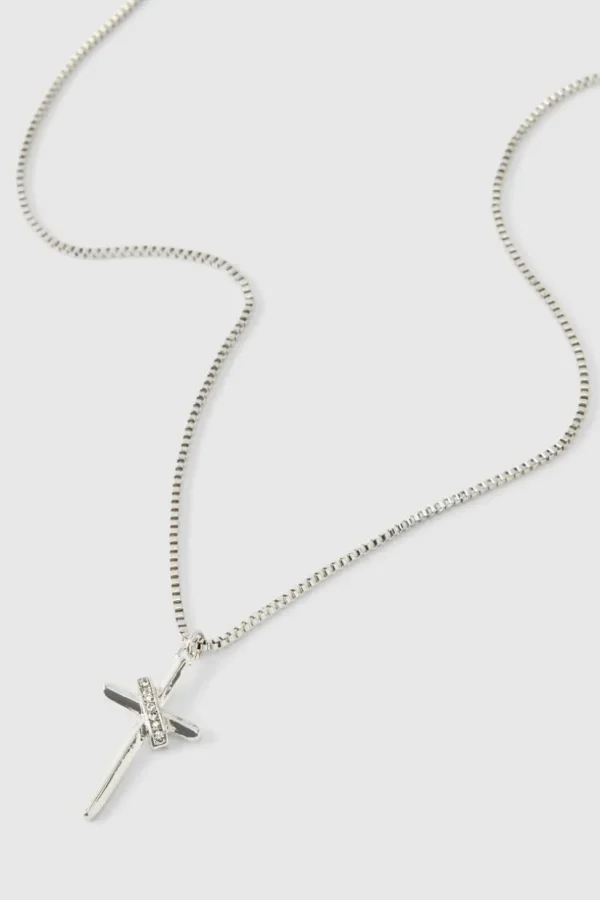 boohooMAN Iced Cross Necklace In | Jewellery & Watches