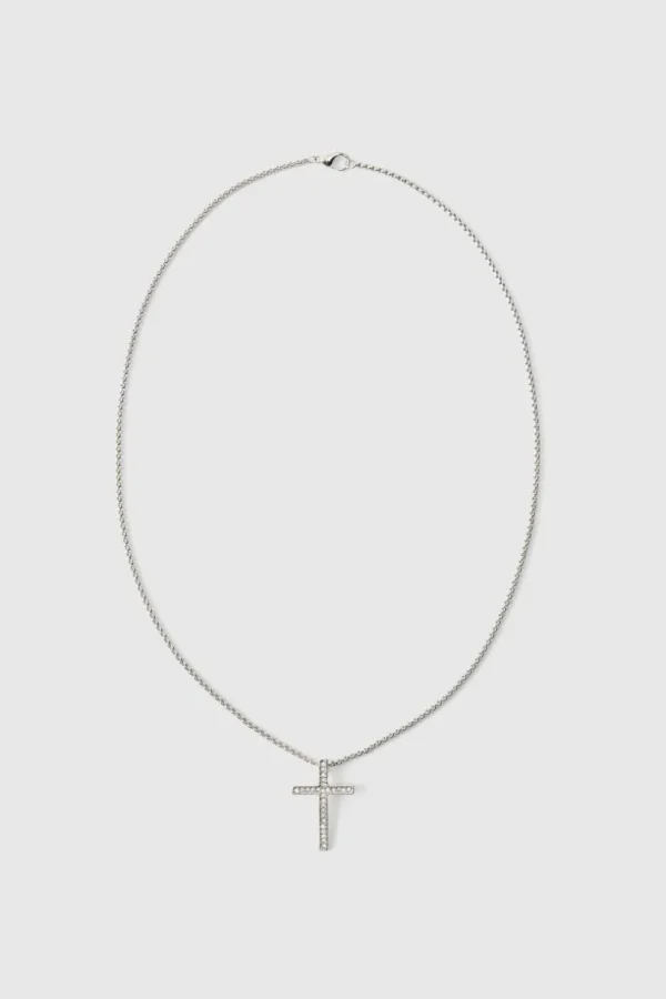 boohooMAN Iced Ring And Cross Necklace | Jewellery & Watches