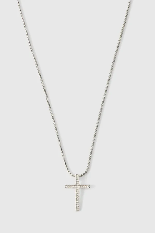 boohooMAN Iced Ring And Cross Necklace | Jewellery & Watches