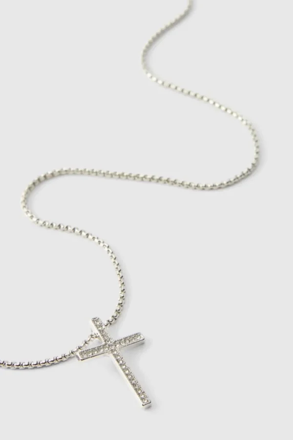 boohooMAN Iced Ring And Cross Necklace | Jewellery & Watches