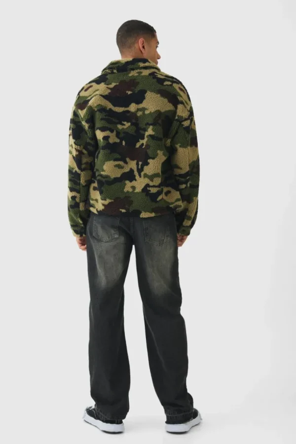 boohooMAN Jacquard Regular Fit Camo Borg Overshirt | Shirts | Going Out Shirts