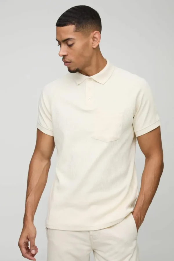 boohooMAN Jersey Rib Button Up Pocket Polo | Going Out Polo Shirts | Going Out