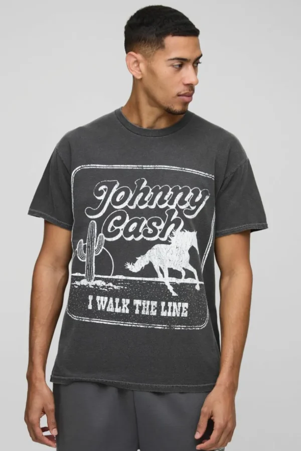 boohooMAN Johnny Cash Western License Washed T-Shirt | T-Shirts