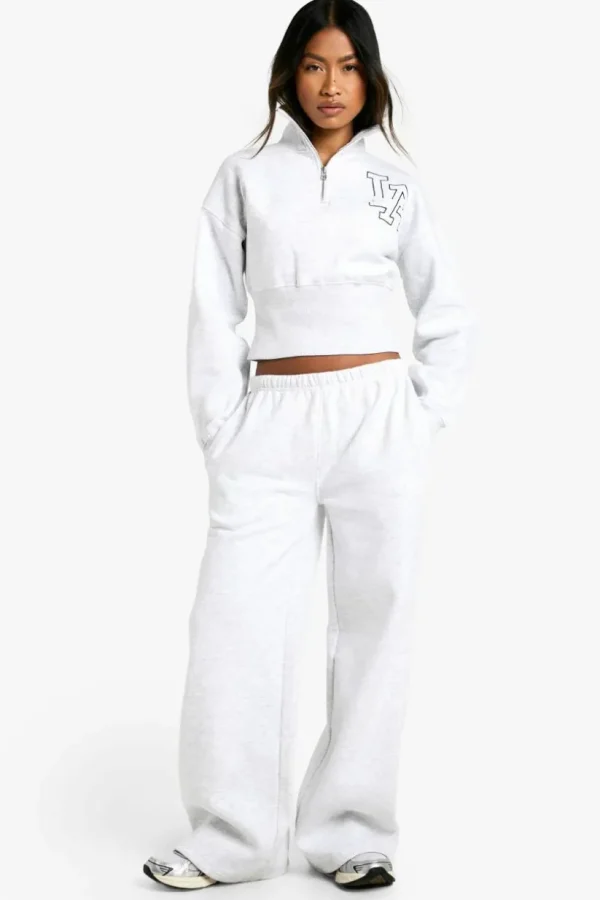 boohoo LA Applique Quarter Zip Shrunken Tracksuit | Women Shirts | Foundation