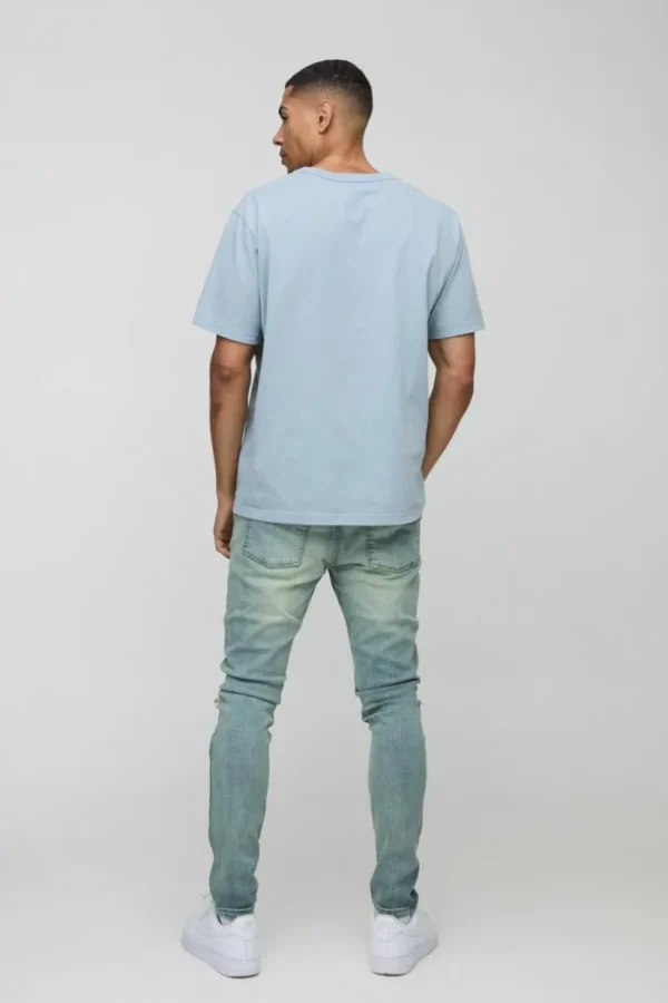 boohooMAN Lace Rip & Repair Washed Skinny Jeans | Denim | Going Out Denim