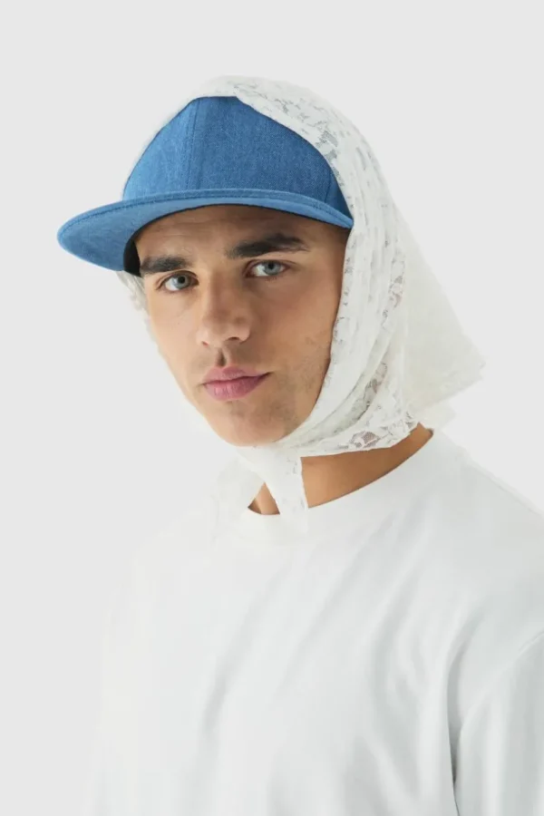 boohooMAN Lace Scarf Denim Snapback Cap | Hats & Caps