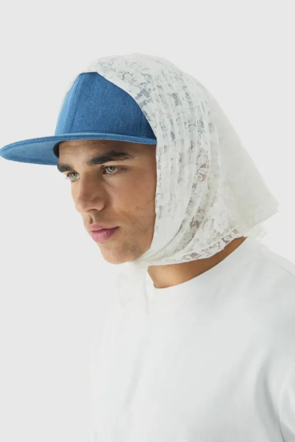 boohooMAN Lace Scarf Denim Snapback Cap | Hats & Caps