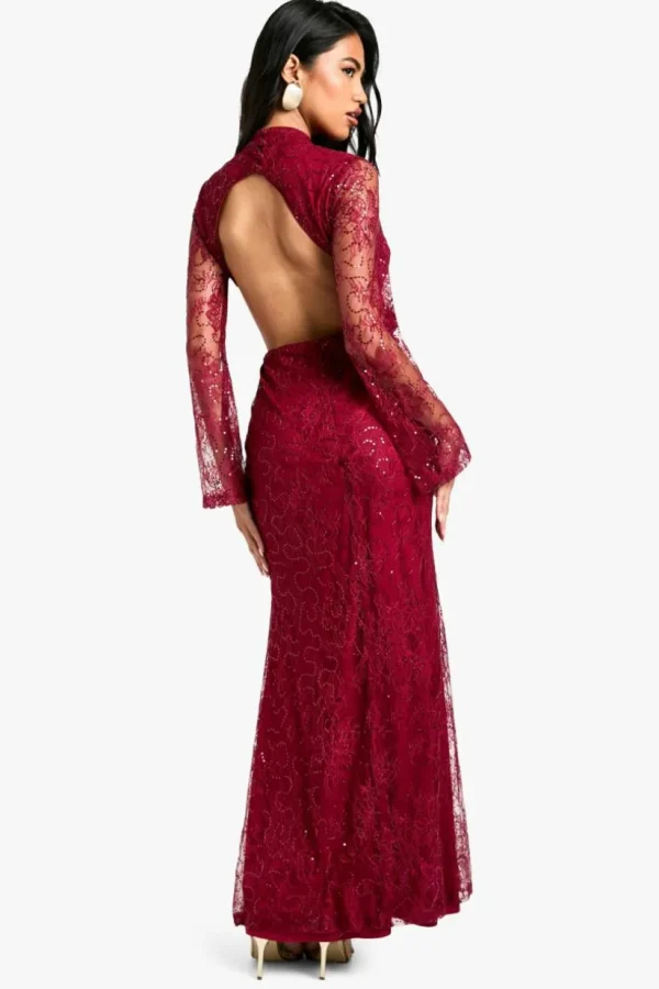 boohoo Lace Sequin Open Back Maxi Dress | Women Shirts | Foundation