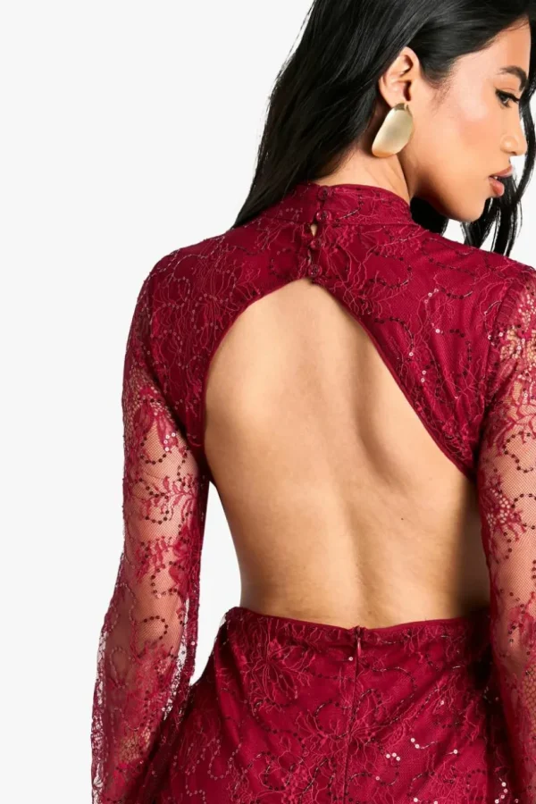 boohoo Lace Sequin Open Back Maxi Dress | Women Shirts | Foundation